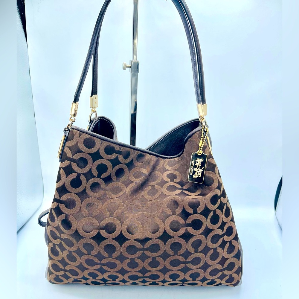 COACH NEW MONOGRAM LEATHER JACQUARD PURSE WITH 3 SUPER SECTIONS GOLDTONE ACCENTS